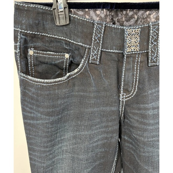 Womens Designer Dark Wash Denim Jeans Light Stitching Flap Pockets Size 10 EUC - Picture 2 of 10